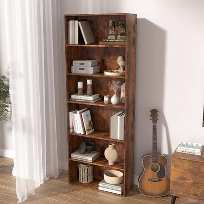 6 Tier Book Shelf，Wooden 6 Cube Storage Organizer, Low Bookcase Storage Display - Image 2