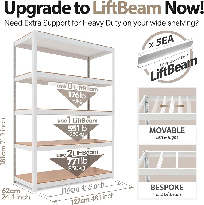 HOMEDANT House Lift-Beam White Boltless Heavy Duty Garage Storage Shelving - Image 2
