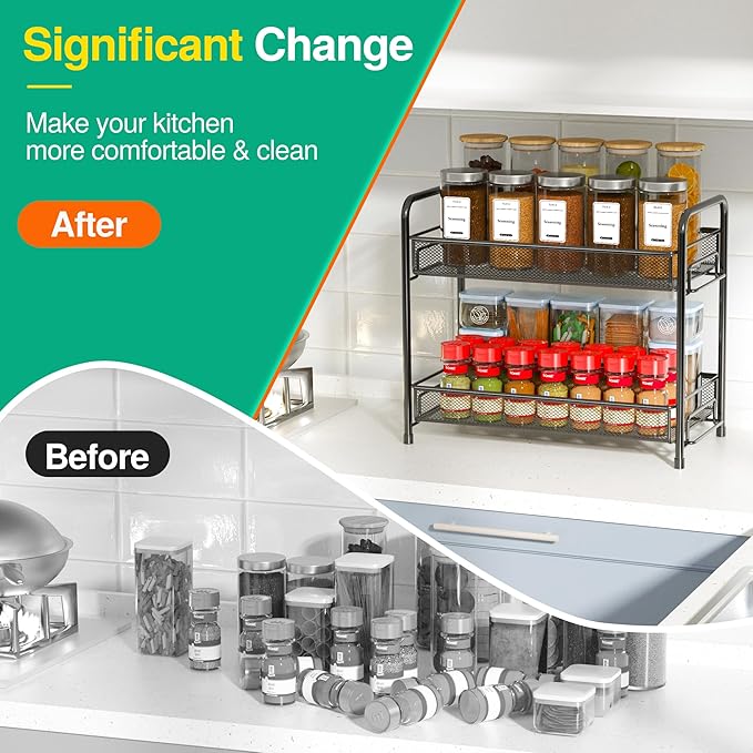 Spice Rack Organizer for Countertop, Xpatee 2-Tier Foldable Metal Rust-Proof - Image 6
