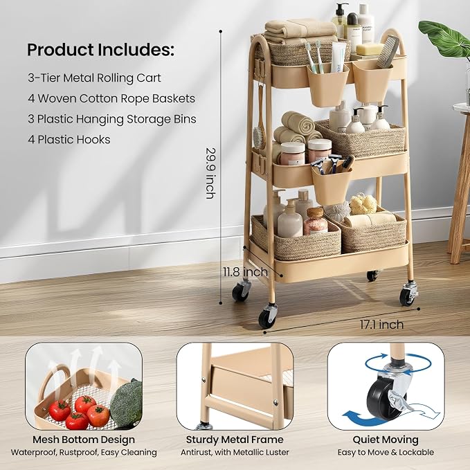 3-Tier Rolling Utility Cart - Image 2