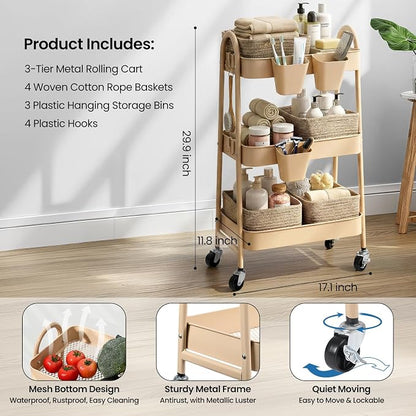 3-Tier Rolling Utility Cart - Image 2
