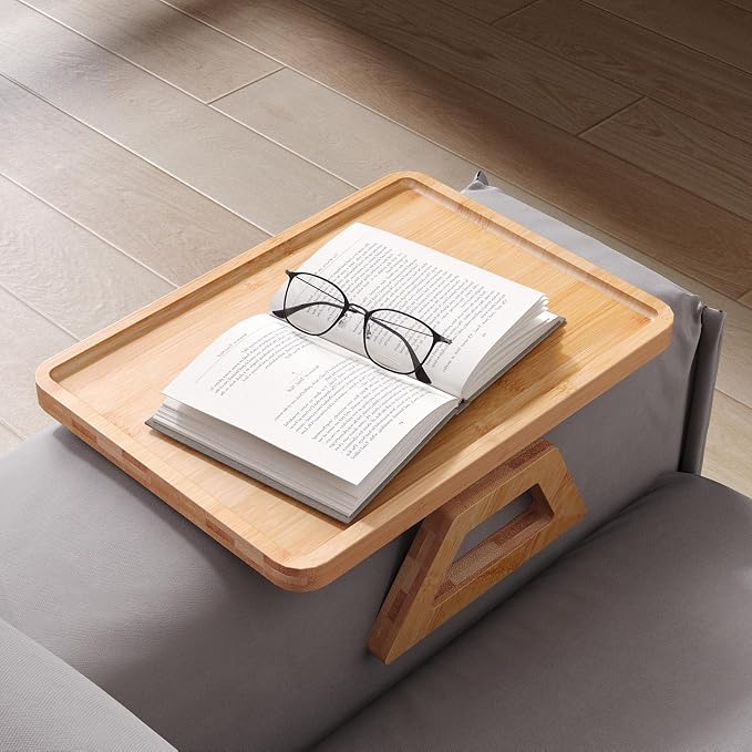 Couch Arm Tray, Bamboo Folding Sofa Tray, Sofa Armrest Trays Clip-On Couch Desk - Image 4