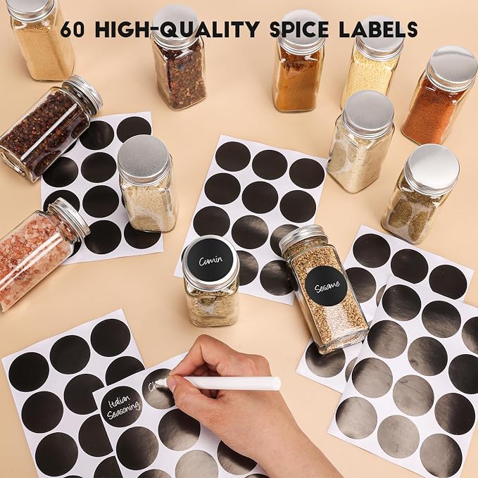 24Pcs Spice Jars with Label, 4oz Empty Square Seasoning Containers, Spice Jars - Image 4