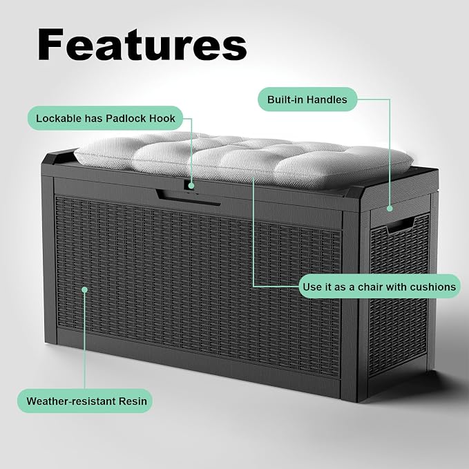 60 Gallon Deck Box, Resin Outdoor Storage Box - Image 6