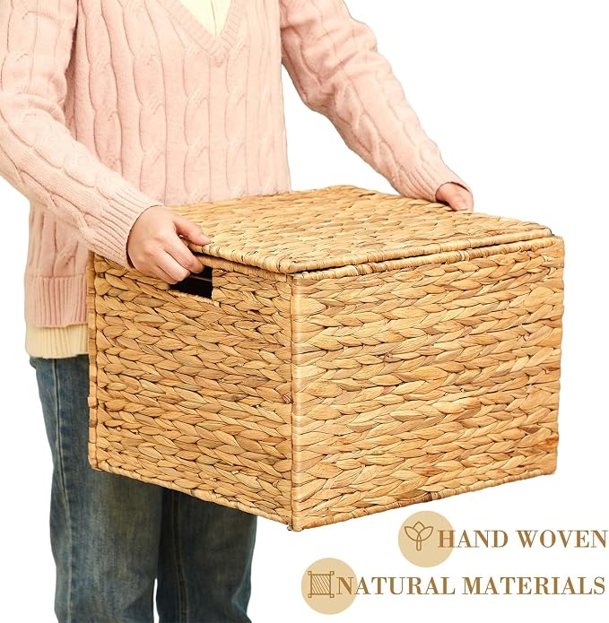 Jingmore Large Decorative Hanging File Box Water Hyacinth Wicker Basket File - Image 7