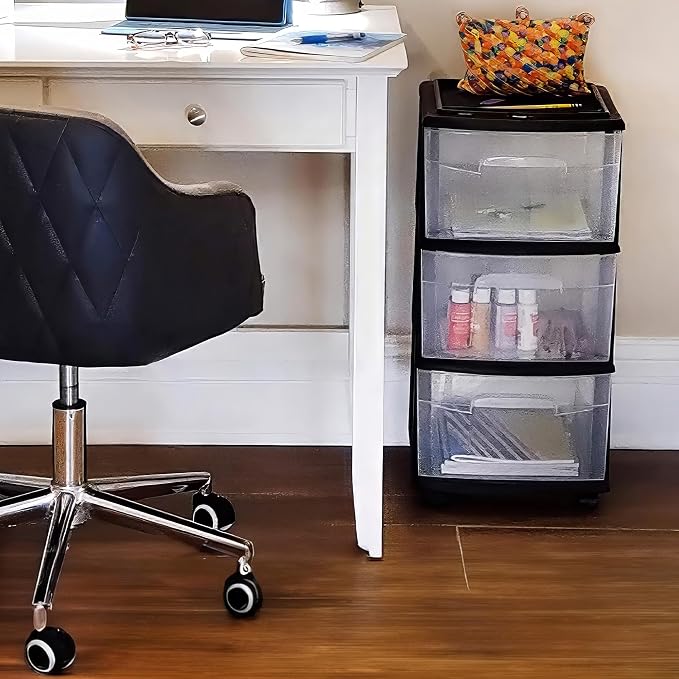 HOMZ Drawer Tower 3-Tier Storage Cart, Removable Wheels, 2 Pack | Plastic - Image 2