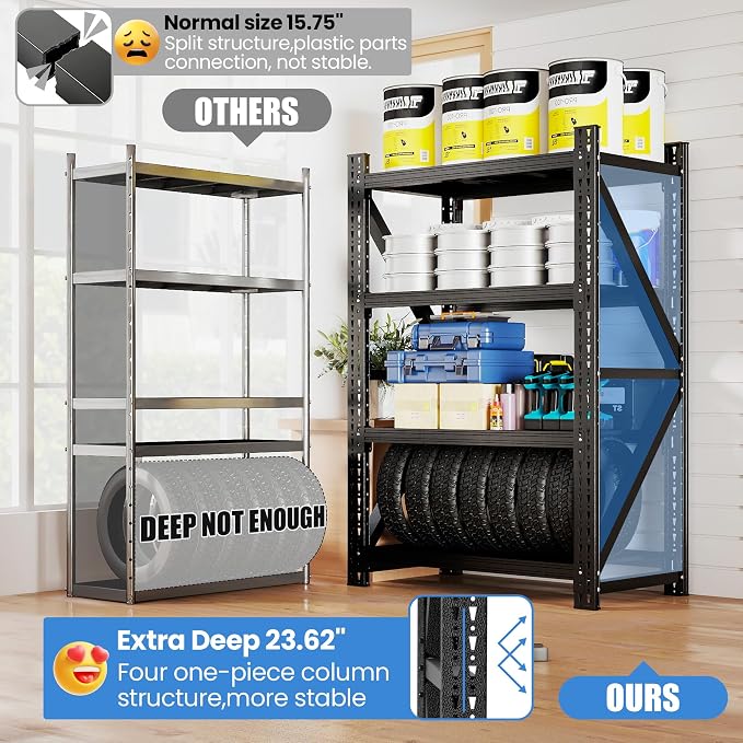 Heavy Duty Garage Storage Shelves, 4-Tier Large Industrial Shelving - Image 4