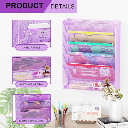 Hanging Wall File Organizer 6 Tier Wall Mounted Mail Paper Folder Holder - Image 4