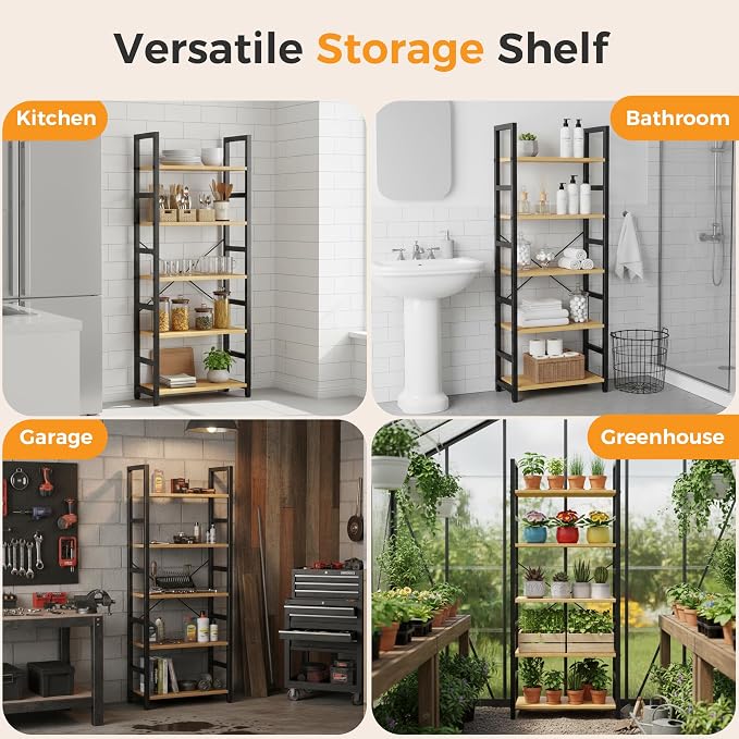 DUMOS 5-Tier Bookshelf, Modern Tall Bookcase Book Shelf | Open Storage Display - Image 5