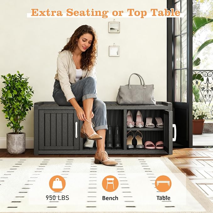 2-Tier Storage Bench, Waterproof UV-Resistant Outdoor Shoe Storage Cabinet - Image 3