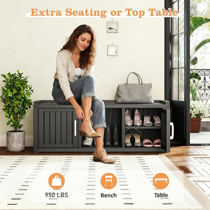2-Tier Storage Bench, Waterproof UV-Resistant Outdoor Shoe Storage Cabinet - Image 3