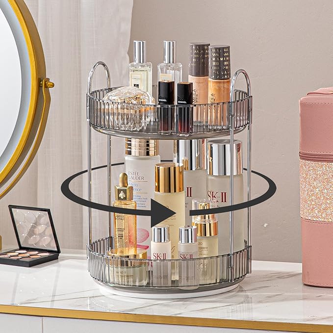 Rotating Makeup Organizer for Vanity, High-Capacity Skincare Clear Make Up by SHUANGQING