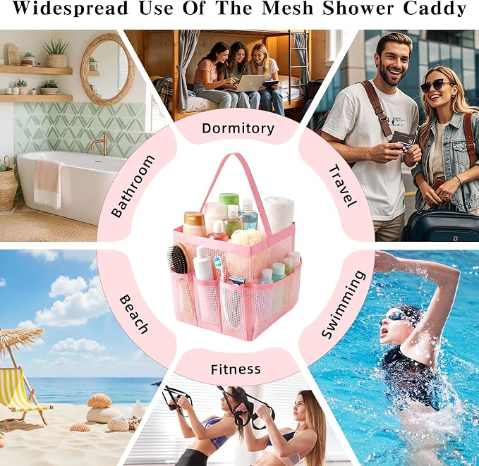 Mesh Shower Caddy, 9 Pocket Large Capacity Beach Tote Bag - Image 7