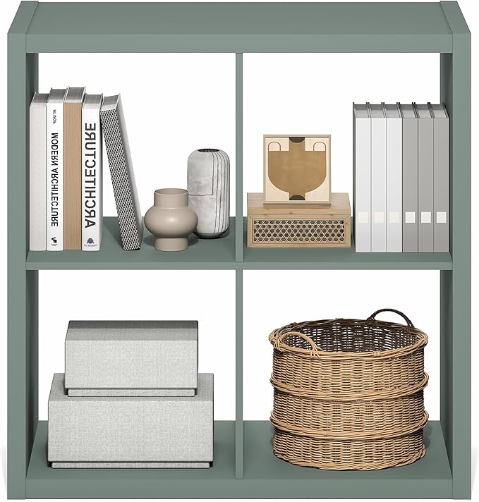 Furinno Cubicle 4-Cube Book Shelf, Extra Thick Frame Bookshelf, Light Grey | - Image 6