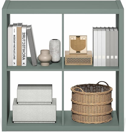 Furinno Cubicle 4-Cube Book Shelf, Extra Thick Frame Bookshelf, Light Grey | - Image 6