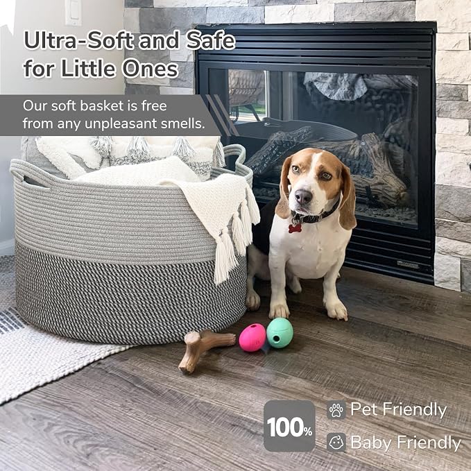 INDRESSME Extra Large Laundry Basket, Cotton Rope Blanket Basket - Image 6