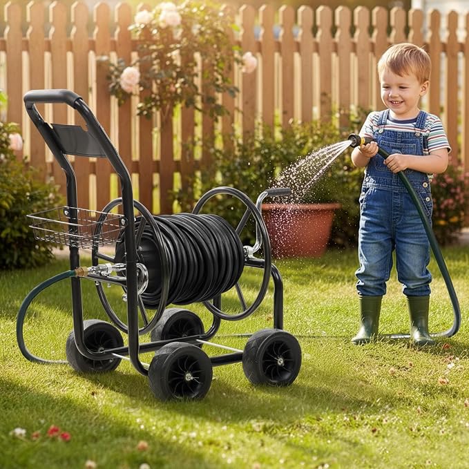VINGLI 300FT 5/8in Garden Hose Reel Cart, 4-Wheel Portable Residential Hose - Image 2