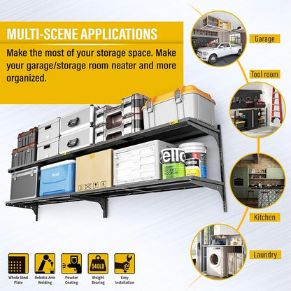 2-Pack 2 Tier 1.3x4ft Garage Shelving Wall Mounted, 15.6x48inch per Shelf - Image 4