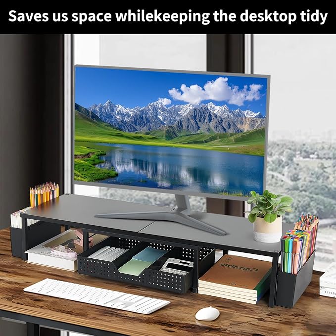 OPNICE Wood Desk Organizers and Accessories, Dual Monitor Stand Riser - Image 5