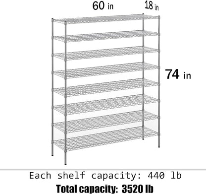 18" Deep x 60" Wide x 74" Height Wire Shelving Kit | 8-Tier | NSF Commercial - Image 3