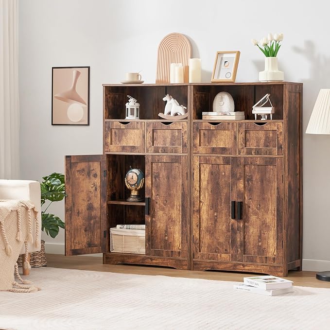 Iwell Storage Cabinet with 2 Drawers & Adjustable Shelves, Floor Cabinet - Image 9