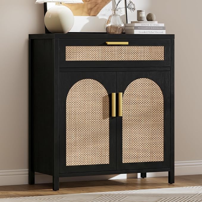 Rattan Buffet Cabinet with Storage, Sideboard Cabinet with Doors and Shelves by Curlaky