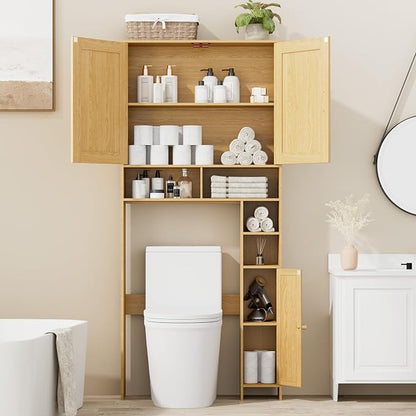 Homhedy Wooden Over The Toilet Storage Cabinet, Natural | Bathroom Organizer - Image 4