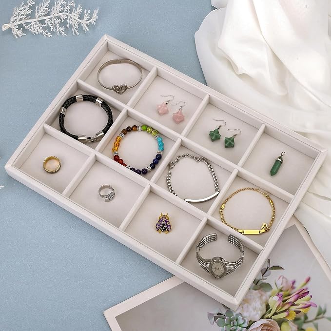 Mornajina 12 Grids Velvet Jewelry Tray Jewelry Display Tray, Stackable Empty - Image 5