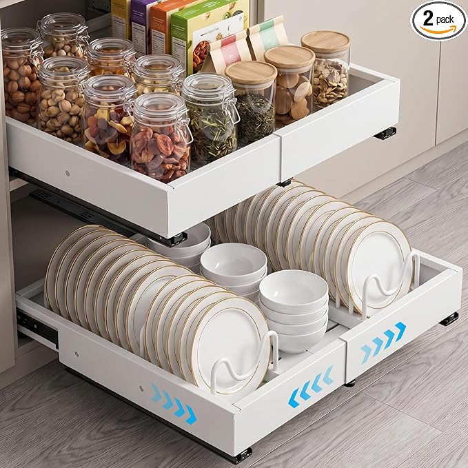 DOMNIU 2 Pack Pull Out Cabinet Organizers Width, Depth | Slide Out Drawers by DOMNIU