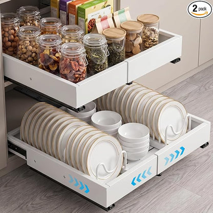 DOMNIU 2 Pack Pull Out Cabinet Organizers Width, Depth | Slide Out Drawers by DOMNIU