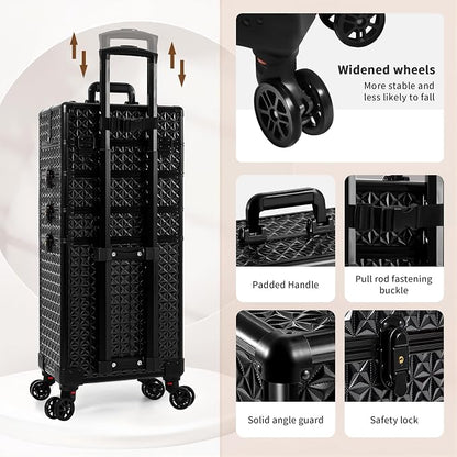 AROUS 5 in 1 Rolling Makeup Train Case Cosmetology Case on Wheels Large - Image 6
