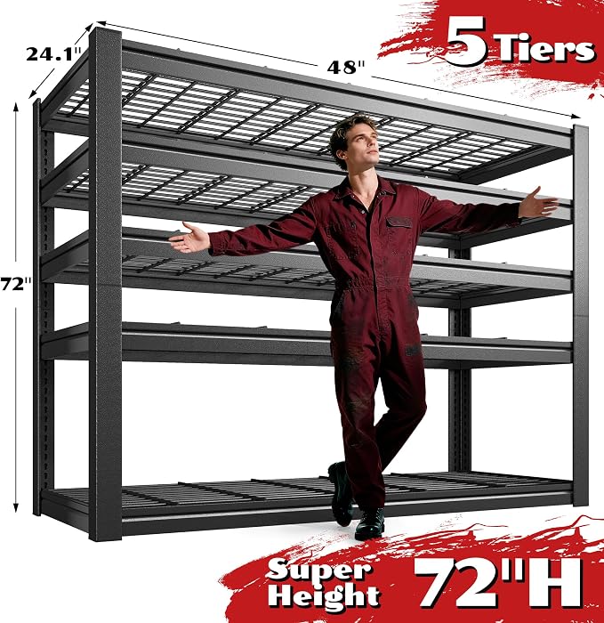 48" W Metal Shelving 5 Tier Garage Shelving 3000LBS Storage Shelves Adjustable - Image 2