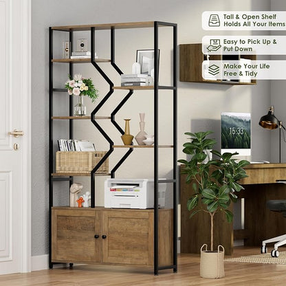 76" Tall Shelf with Storage Cabinet Doors, 6 Tier Open Bookshelf - Image 6