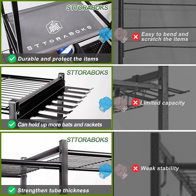 Garage Sports Equipment Organizer, Heavy Duty Ball Storage Rack - Image 6
