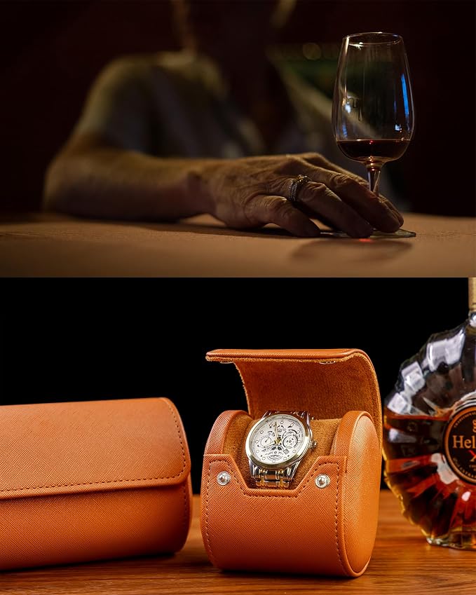 MR.OKAY Single Watch Travel Case -Classic Leather Watch Case - Image 4