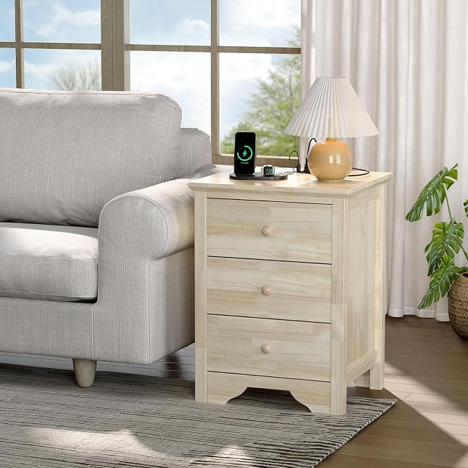 VINGLI Unfinished Solid Wood Nightstand - Image 8