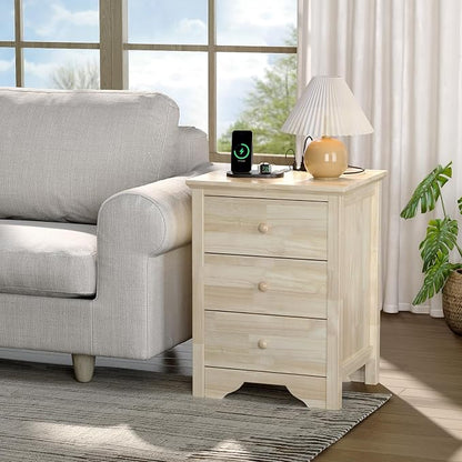VINGLI Unfinished Solid Wood Nightstand - Image 8