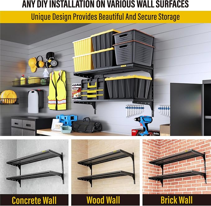 1pack×2 Tier 1.3x3ft Garage Shelving Wall Mounted, 400 lbs Load Capacity - Image 7