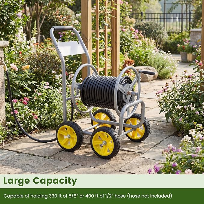 Goplus Garden Hose Reel Cart, 330ft 5/8" or 400ft 1/2" Large Capacity, - Image 2