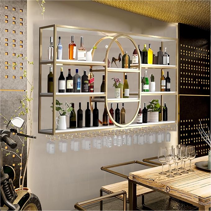 Large Wall Mount Wine Rack, Metal 4 Tier Large Capacity Hanging Bar Rack - Image 8