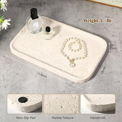 Natural Marble Vanity Tray, 11.8" Marble/Stone Bathroom Tray Countertop - Image 3