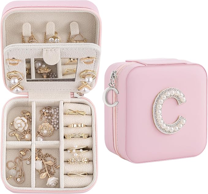 Initial Jewelry Box, Travel Jewelry Case, Gift by Unknown