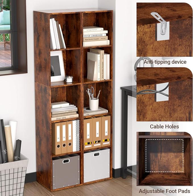 Cube Storage Organizer, 5 Cube Retro Bookshelf, Freestanding 5 Tier Open Shelf - Image 7