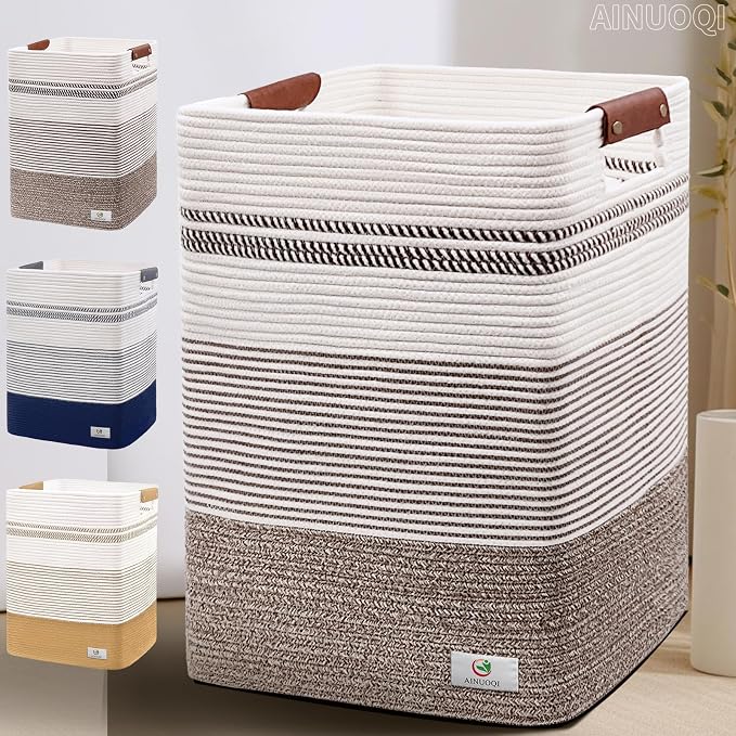 Laundry Hamper - Tall Woven Rope Laundry Basket - Clothes hamper by AINUOQI