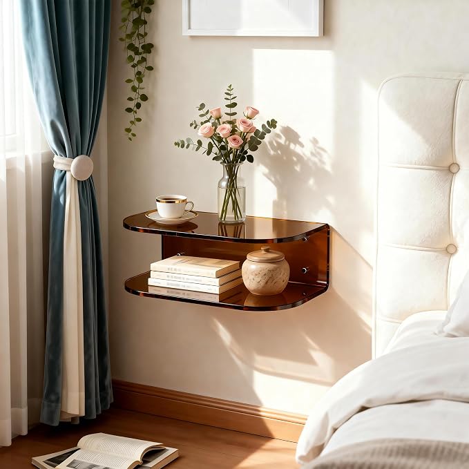 Acrylic Floating Nightstand, Wall Mounted Bedside Table Shelf - Image 2
