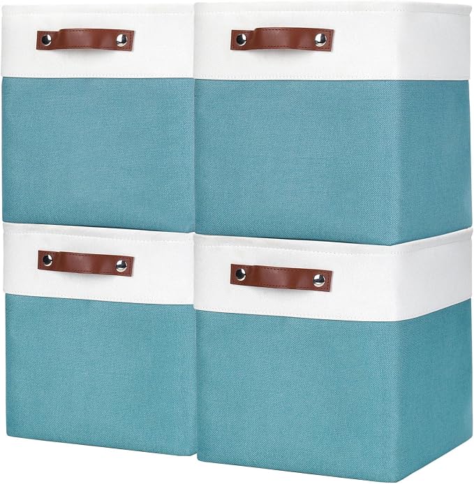 Collapsible Fabric Storage Cubes 11x11 Cube Storage Bins, 4 Pack Closet Baskets by Bagnizer