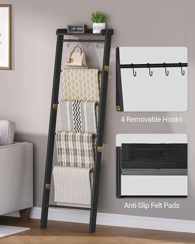Blanket Ladder Shelf, Decorative Quilt Rack, 7-Tier Farmhouse Ladder Holder - Image 5