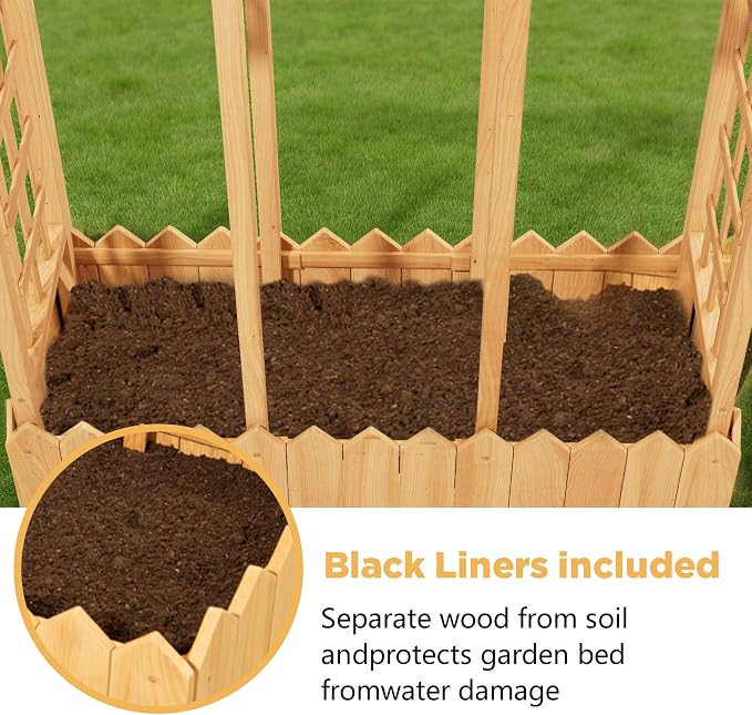 Raised Garden Beds with Arch Trellis Outdoor, Wooden Planter Boxes with Hanging - Image 6