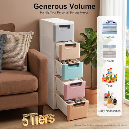 5 Drawers Stackable Storage Drawers Plastic Storage Drawers Collapsible Storage - Image 6