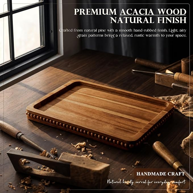 Acacia Wood Couch Tray with Beaded Edge - Image 6